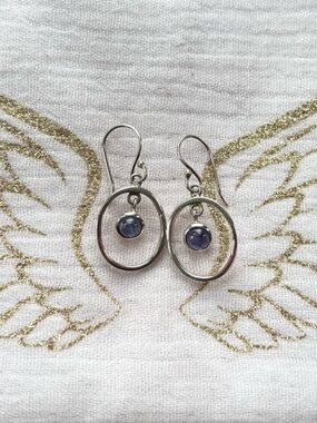Sterling Silver Oval Earrings with Tanzanite Gemstone Dangle